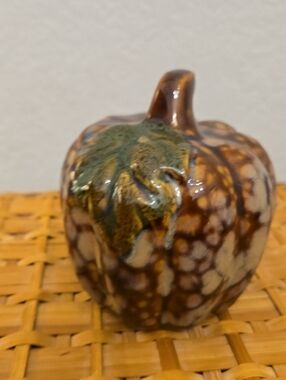 Handcrafted Ceramic Pumpkin Accent - Brown & Green